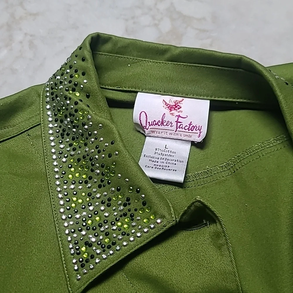 Quacker Factory Embellished Olive Green Women's Jacket & Top Set